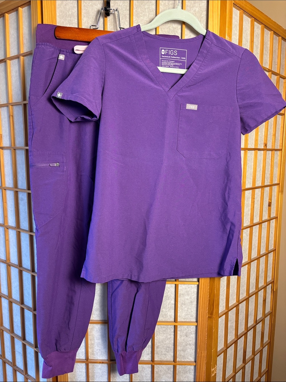 Figs Purple Medical Scrub Set — V-Neck Top & Jogger Pants